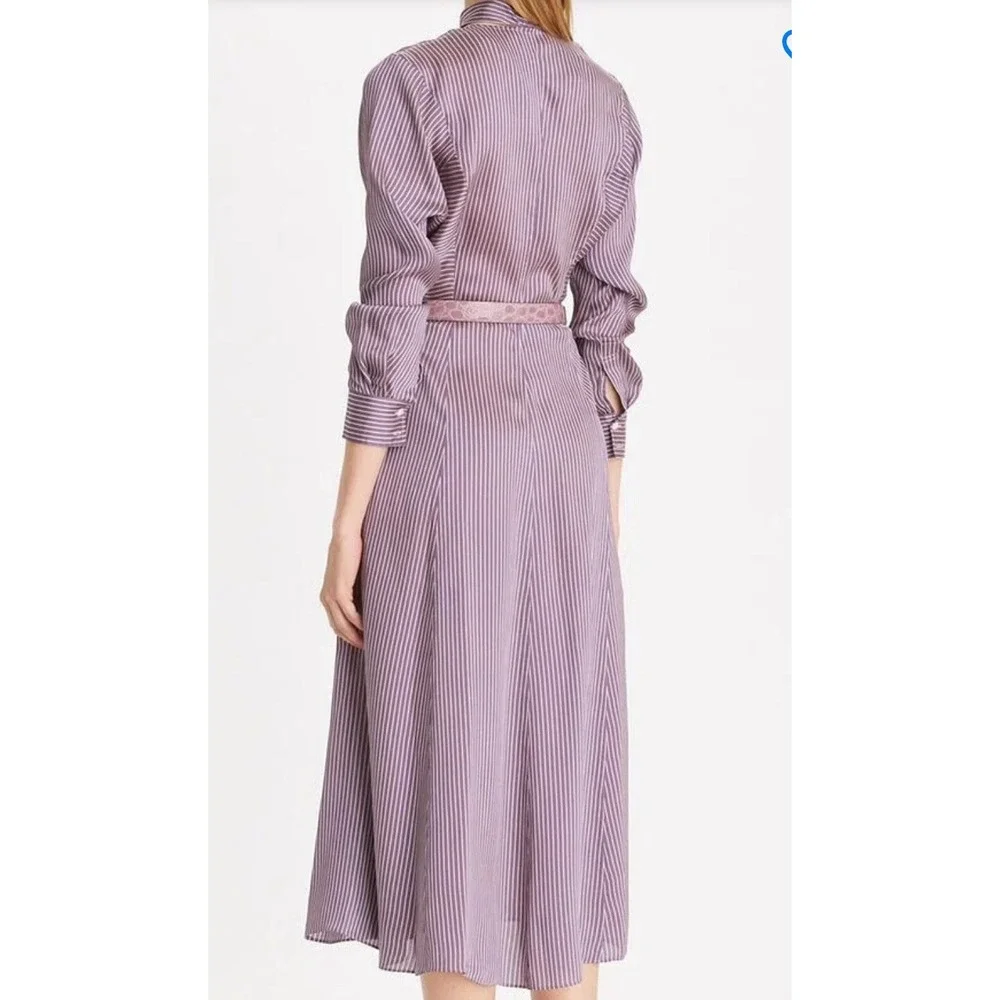 Tory Burch Purple Striped Candystripe Viscose Shirt dress Belt Tie New Sz-6 898$